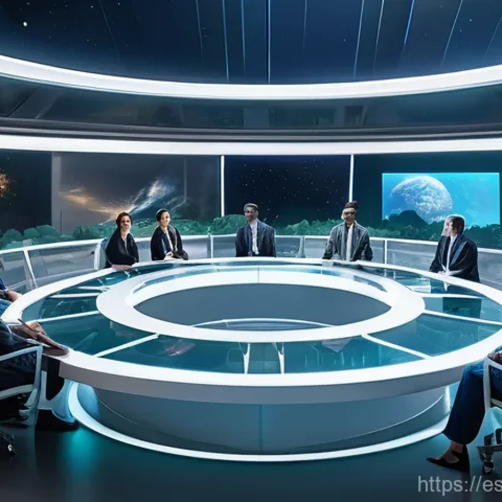 우주에서의 인간 사회의 구조 - **Prompt 1: Futuristic Space Council Meeting**
An image depicting a diverse group of fully cloth...