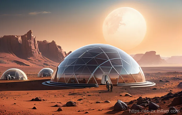 행성간 이주를 위한 기후 변화 적응 전략 - Prompt 1: Martian Oasis – Early Terraformers at Work**