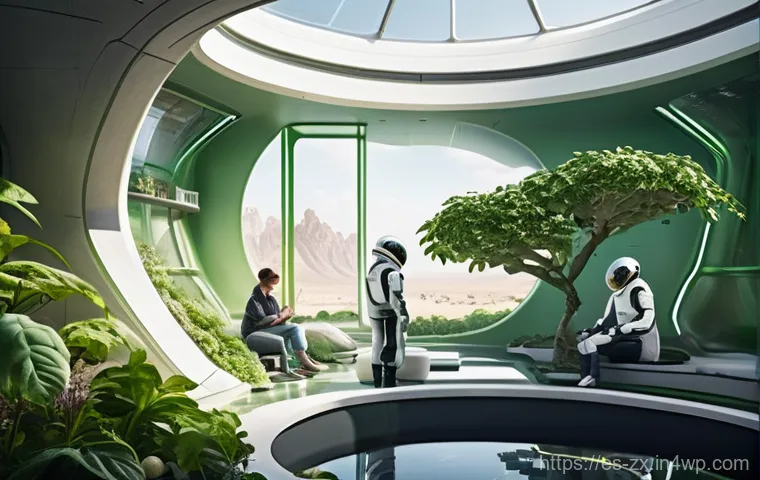 행성간 이주를 위한 지속 가능한 거주지 디자인 - **Prompt:** A futuristic, multi-story Martian habitat interior, bathed in warm, filtered light mimic...