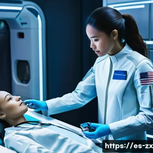 Home 33 행성간 이주를 위한 건강 관리 시스템 - **Prompt:** "A female astronaut, dressed in a sleek and practical space uniform, is performing a sel...
