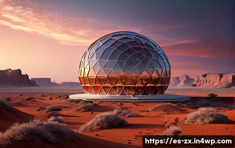 우주 이주를 위한 생체 재료 연구 - A futuristic space habitat constructed from smart biomaterials with integrated sensors, showing adap...