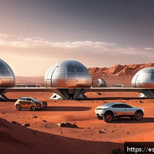 Home 17 화성 기지 건설을 위한 초기 설계 - A futuristic Mars colony base featuring modular interconnected habitats with lightweight, high-tech ...