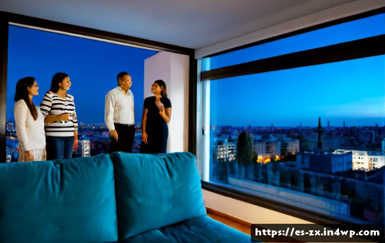 Home 17 우주 이주 계획의 사회적 영향 - Photorealistic wide-angle scene of a diverse Spanish-speaking family in a modern Madrid apartment wa...
